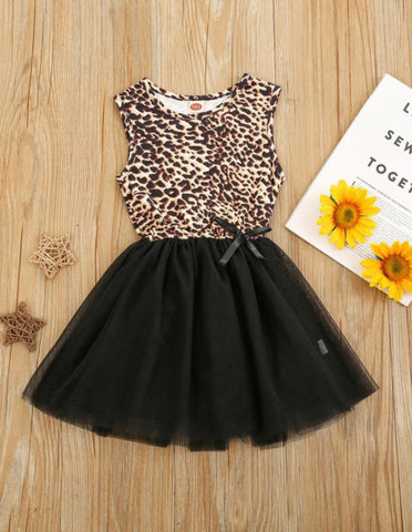 Leopard black mesh dress