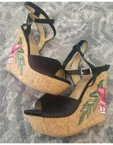 Valeria Embroidered Wedges - Sunny's Boutique