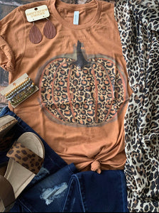 Leopard Autumn Flannel Print Pumpkin Tee