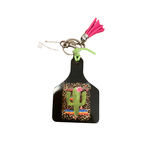 Cow Tag Key Chain-Cactus