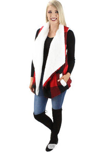 Buffalo & Black/White Plaid Sherpa Vest