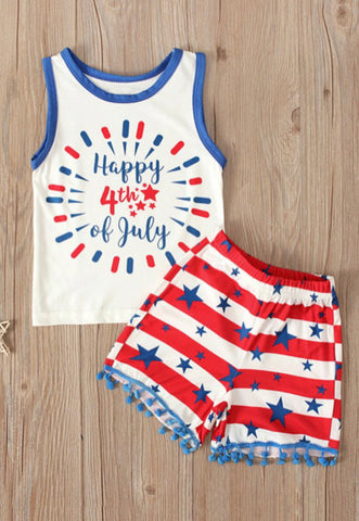 Happy 4th 2 Piece Pom-Pom Shorts