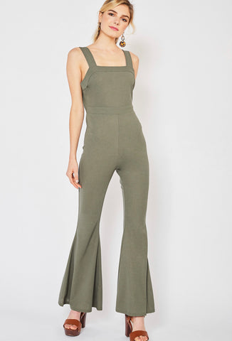 Square-neck flare jumpsuit bellbottom