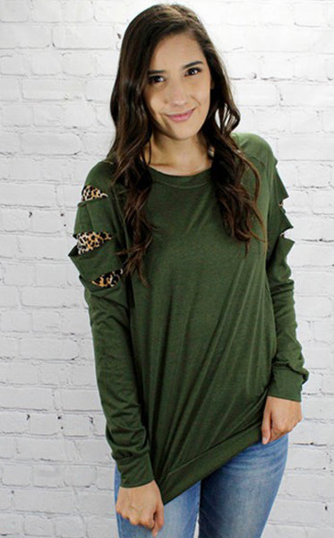 Laser cut leopard one sleeves top