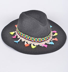 Multi Color Tassel Straw Hat