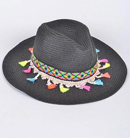 Multi Color Tassel Straw Hat