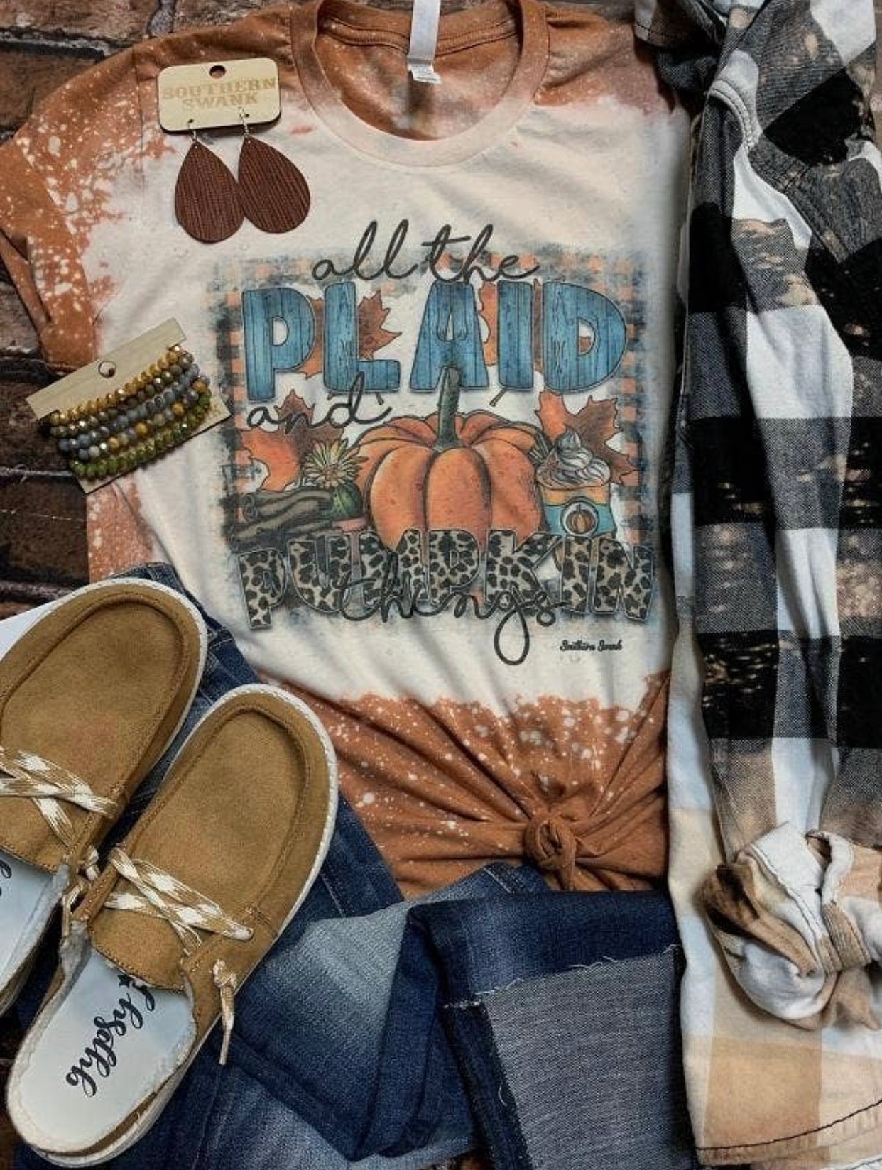 All the Plaid & Pumpkin Things Bleached Tee