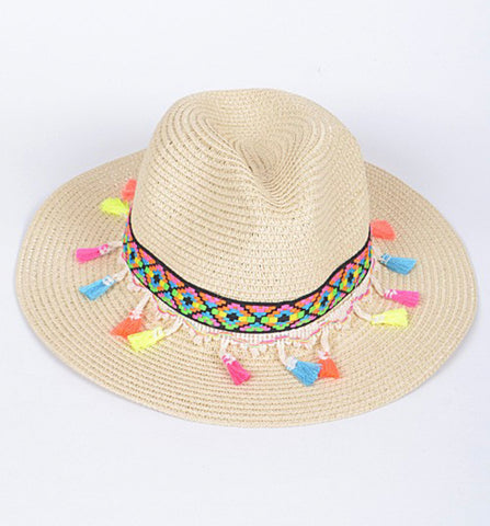 Multi Color Tassel Straw Hat