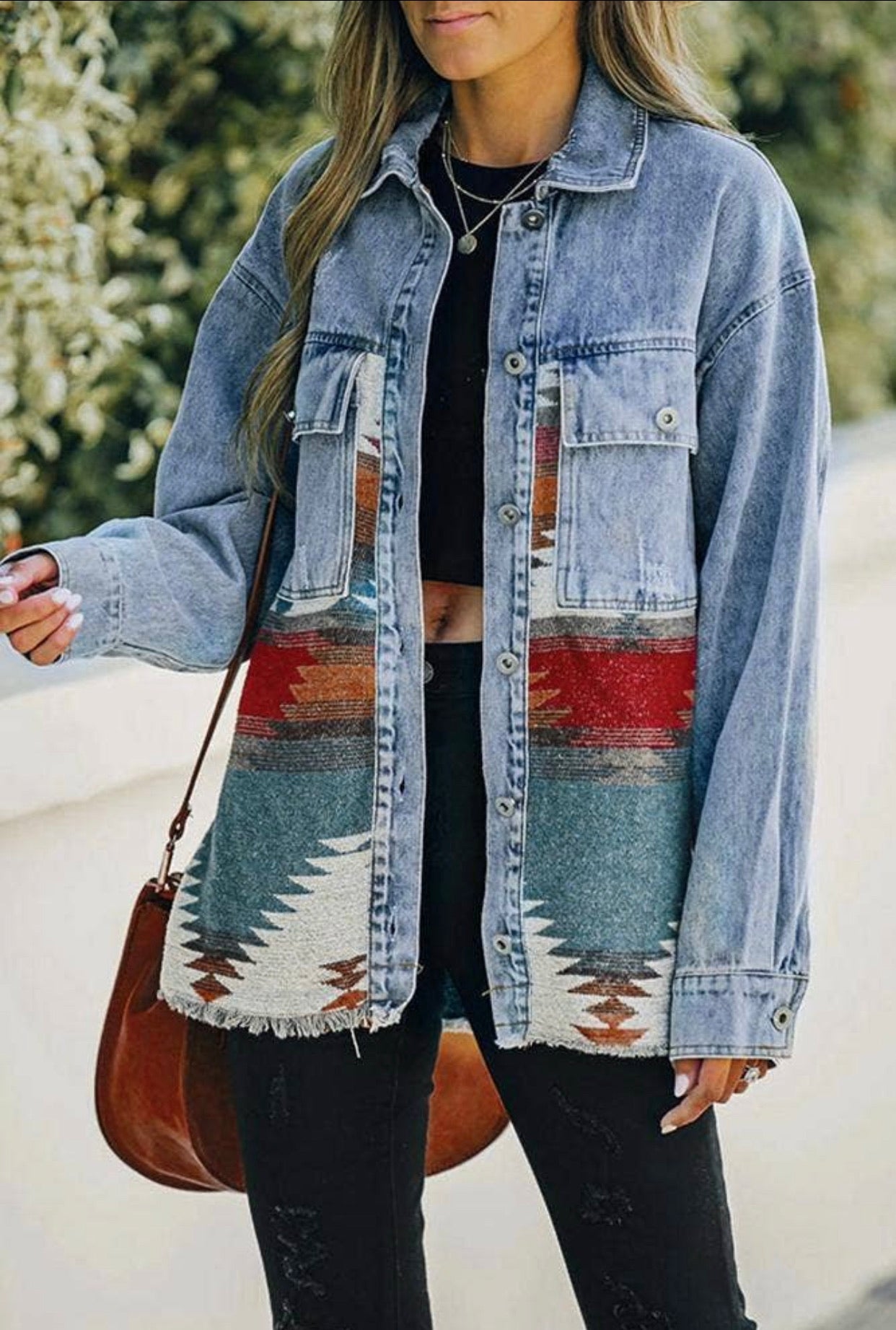 Denim Aztec Print Jacket