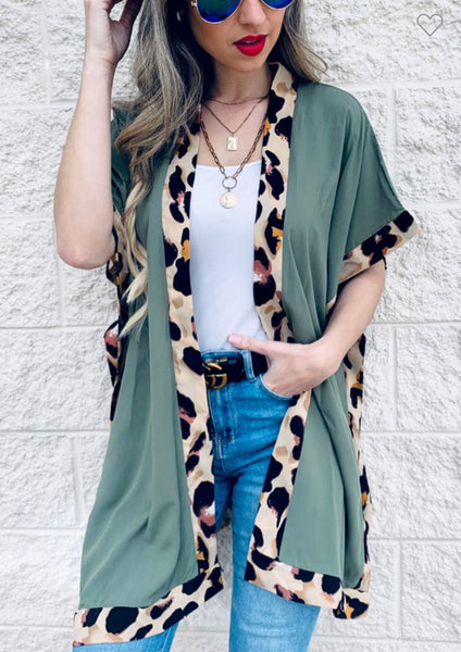 Leopard trim kimono