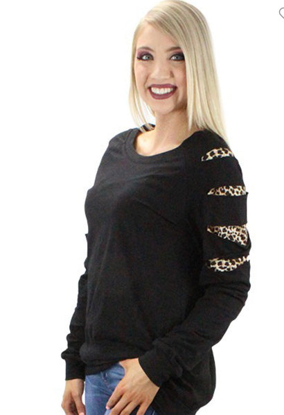 Laser cut leopard one sleeves top