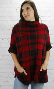 Buffalo Plaid Poncho w/front pockets