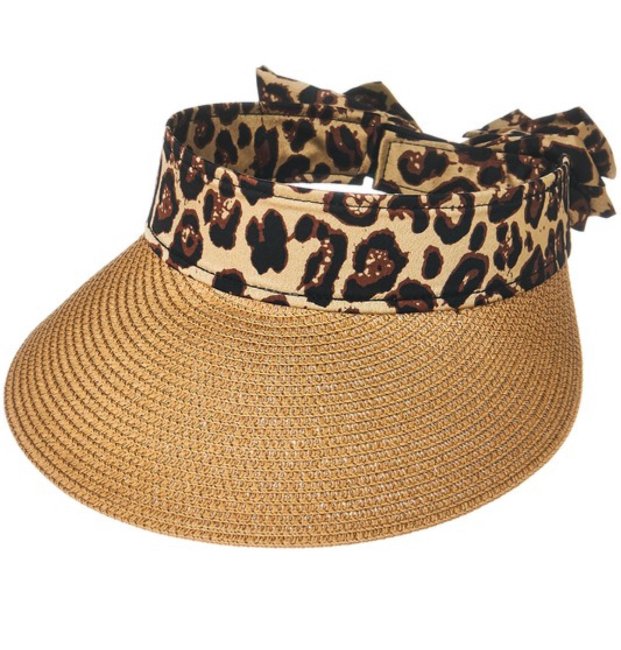 Natural Leopard Print Straw Visor Hat