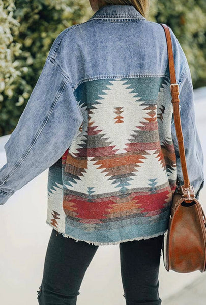 Denim Aztec Print Jacket