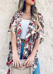 Floral Multi Printed Kimono With Tassel