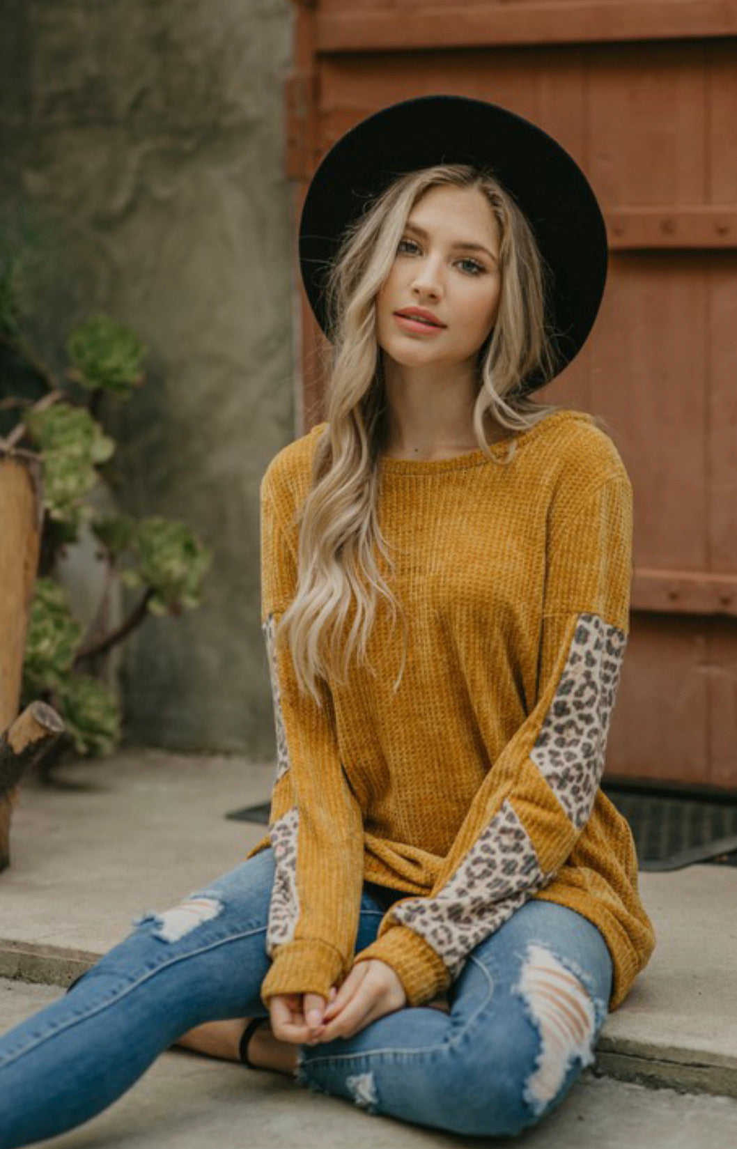 Chenille Animal Print Mustard Sweater